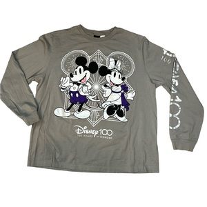 Disney Parks 100‎ Years of Wonder Mickey & Minnie Gray Long Sleeve Shirt Size L